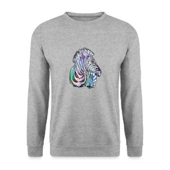 Buntes Zebra in Aquarell - Unisex Pullover - Weißgrau meliert - Vorne - Alina (178cm) & Michal (187cm)