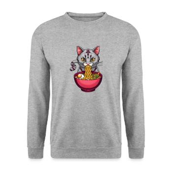 Le chat mignon aime la conception de nouilles ramen - Sweat-shirt Unisexe - gris chiné - Devant - Alina (178cm) & Michal (187cm)