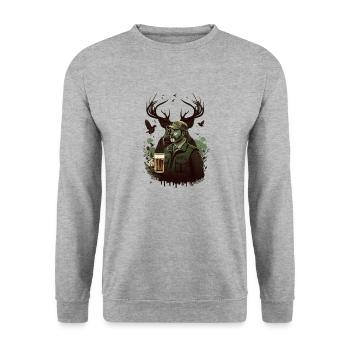Hunter in the wilderness drinks a beer - Unisex Sweatshirt - salt & pepper - Front - Alina (178cm) & Michal (187cm)