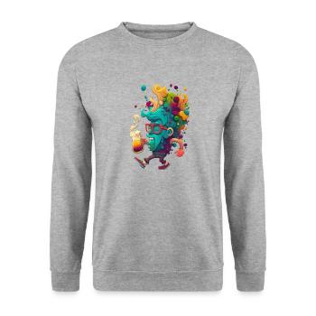 Lustiger Bunter Bier Typ - Unisex Pullover - Weißgrau meliert - Vorne - Alina (178cm) & Michal (187cm)