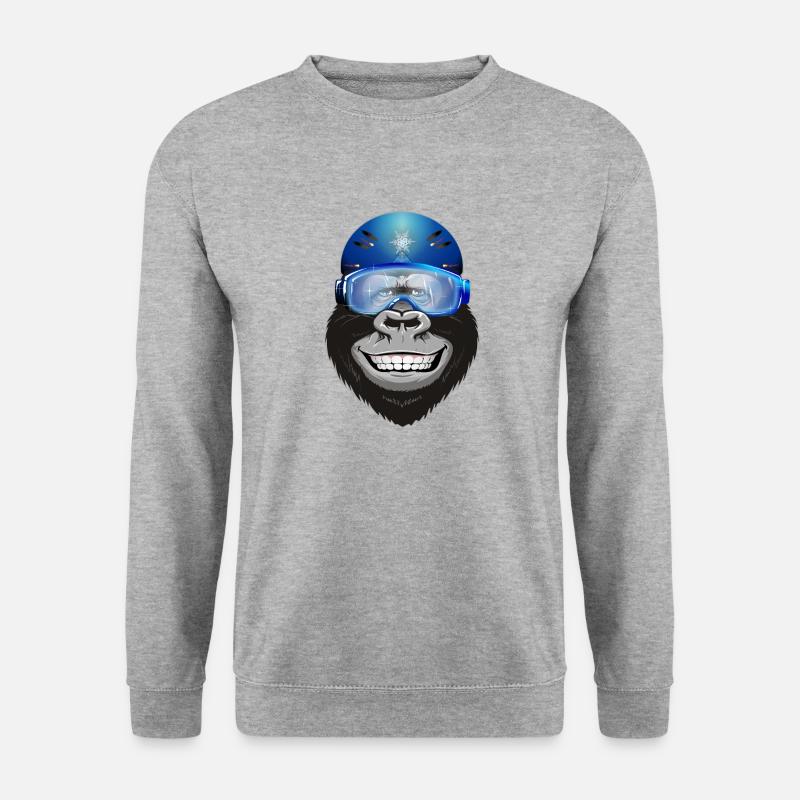 Gorilla mit Brille und Helm - Unisex Pullover - Weißgrau meliert