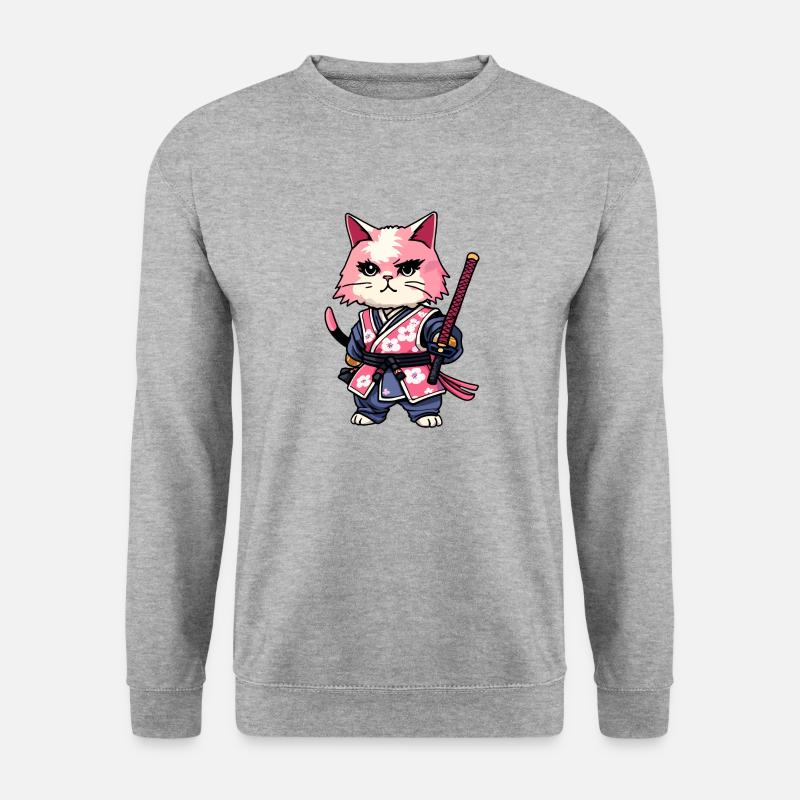 Samurai Cat & Cherry Blossoms #11 - Unisex Sweatshirt - salt & pepper