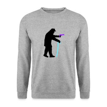 Grandpa robber silhouette with walking stick and gun - Unisex Sweatshirt - salt & pepper - Front - Alina (178cm) & Michal (187cm)