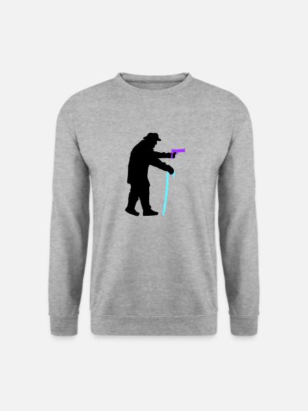 Grandpa robber silhouette with walking stick and gun - Unisex Sweatshirt - salt & pepper