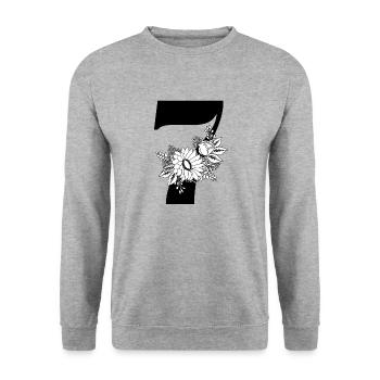 Numéro 7 floral noir -7e anniversaire floral - Sweat-shirt Unisexe - gris chiné - Devant - Alina (178cm) & Michal (187cm)