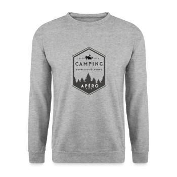 Logo für Campingaktivitäten - Unisex Pullover - Weißgrau meliert - Vorne - Alina (178cm) & Michal (187cm)