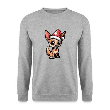 Chihuahua Hund Weihnachten - Unisex Pullover - Weißgrau meliert - Vorne - Alina (178cm) & Michal (187cm)
