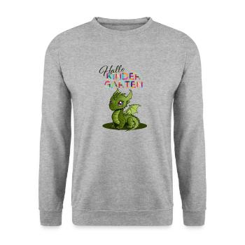 Hallo Kindergarten - Unisex Pullover - Weißgrau meliert - Vorne - Alina (178cm) & Michal (187cm)