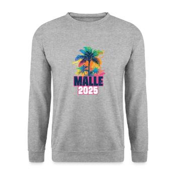 Malle 2025 Urlaub Palmen - Unisex Pullover - Weißgrau meliert - Vorne - Alina (178cm) & Michal (187cm)
