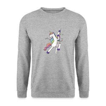 Einhorn mit Glitzer Spritze Impfung Kind Baby Arzt - Unisex Pullover - Weißgrau meliert - Vorne - Alina (178cm) & Michal (187cm)