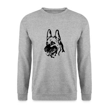 MALINOIS Belgischer Schäferhund Hunde Wilsigns - Unisex Pullover - Weißgrau meliert - Vorne - Alina (178cm) & Michal (187cm)