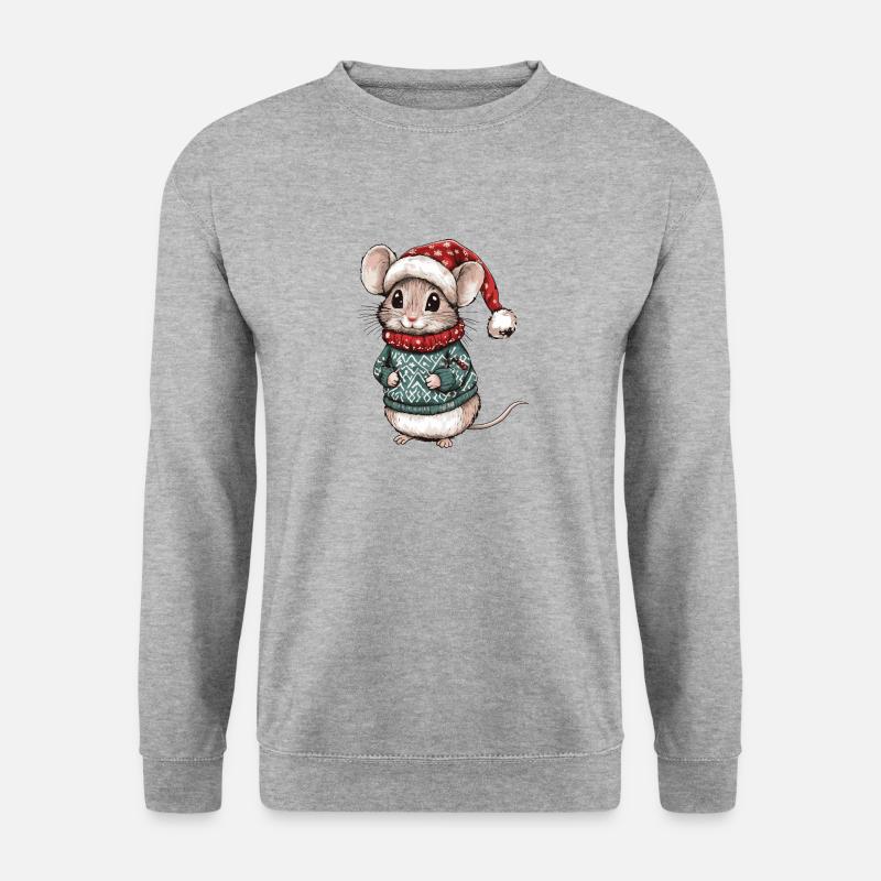 Maus Weihnachten Comic - Unisex Pullover - Weißgrau meliert