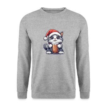 Katze Bier Xmas Weihnachten - Unisex Pullover - Weißgrau meliert - Vorne - Alina (178cm) & Michal (187cm)