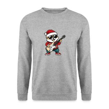 Akita Hund Weihnachten Rocker Gitarre - Unisex Pullover - Weißgrau meliert - Vorne - Alina (178cm) & Michal (187cm)