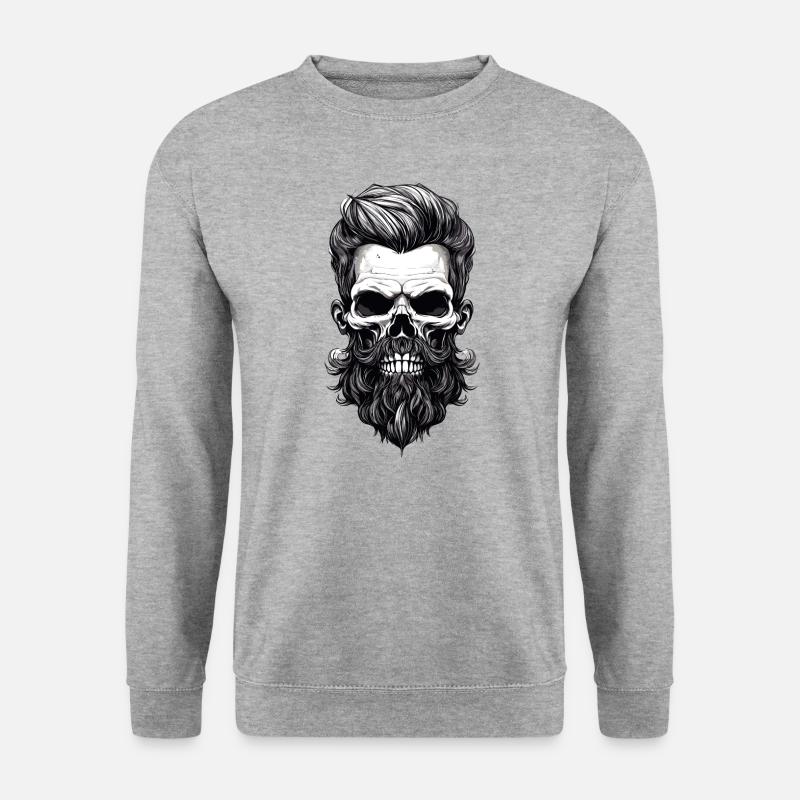 männlicher Totenkopf mit Bart und Haaren - Unisex Pullover - Weißgrau meliert