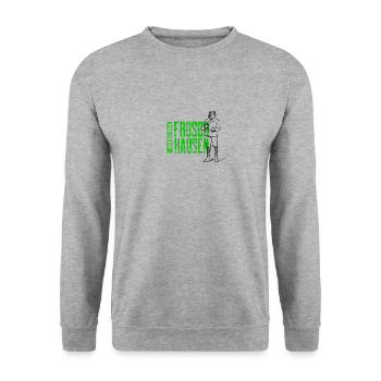 Südharz Merch - Froschhausen Wasserthaleben (grün) - Unisex Pullover - Weißgrau meliert - Vorne - Alina (178cm) & Michal (187cm)