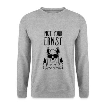Not Your Ernst - Lama Alpaka - Denglisch Spruch - Unisex Pullover - Weißgrau meliert - Vorne - Alina (178cm) & Michal (187cm)