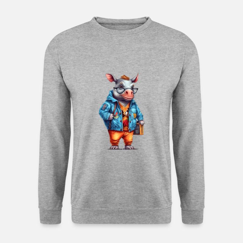 Cute Rhinoceros Cartoon - Unisex Pullover - Weißgrau meliert