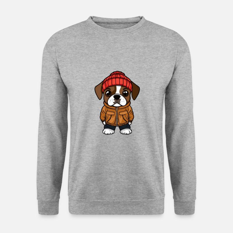 Boxer Hund Winter - Unisex Pullover - Weißgrau meliert