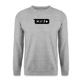 Comic Sprechblase Totenkopf Blitz Stern Symbole - Unisex Pullover - Weißgrau meliert - Vorne - Alina (178cm) & Michal (187cm)
