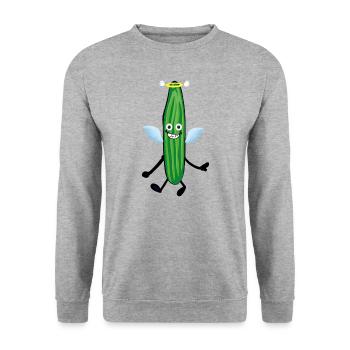 Gurke,Partygurke, Flügel, Engel, Heiligenschein - Unisex Pullover - Weißgrau meliert - Vorne - Alina (178cm) & Michal (187cm)