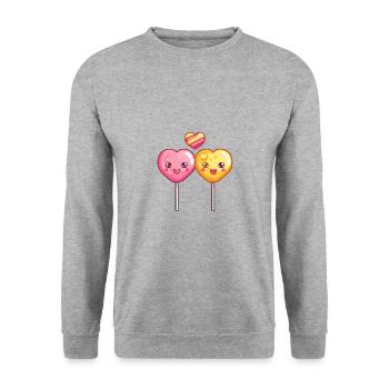 Sucette Couple Amour Coeur Saint Valentin - Sweat-shirt Unisexe - gris chiné - Devant - Alina (178cm) & Michal (187cm)