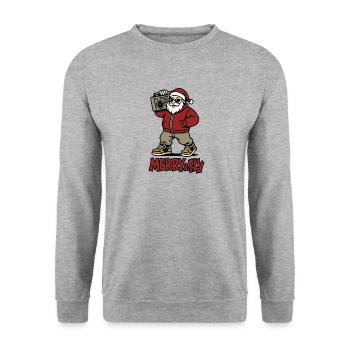 Santa Claus Streetwear Boombox Hip-Hop - Unisex Sweatshirt - salt & pepper - Front - Alina (178cm) & Michal (187cm)