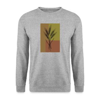 Weizen Ähren Line Art – Botanisches Design - Unisex Pullover - Weißgrau meliert - Vorne - Alina (178cm) & Michal (187cm)