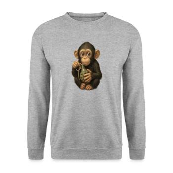 Prankster Ape Grenade (russisches Armeelogo 2026) - Unisex Pullover - Weißgrau meliert - Vorne - Alina (178cm) & Michal (187cm)