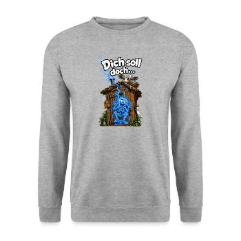 Dich soll doch... der Blitz beim Scheissen treffen - Unisex Pullover - Weißgrau meliert - Vorne - Alina (178cm) & Michal (187cm)