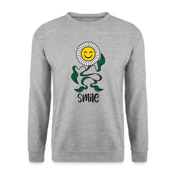 Positives Blumen Lächeln - Unisex Pullover - Weißgrau meliert - Vorne - Alina (178cm) & Michal (187cm)