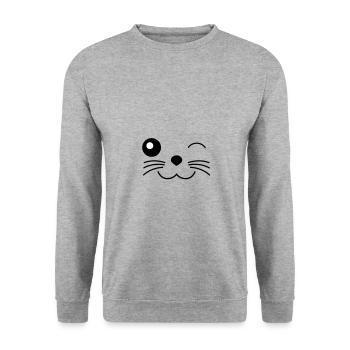 Katze zwinkert - Unisex Pullover - Weißgrau meliert - Vorne - Alina (178cm) & Michal (187cm)
