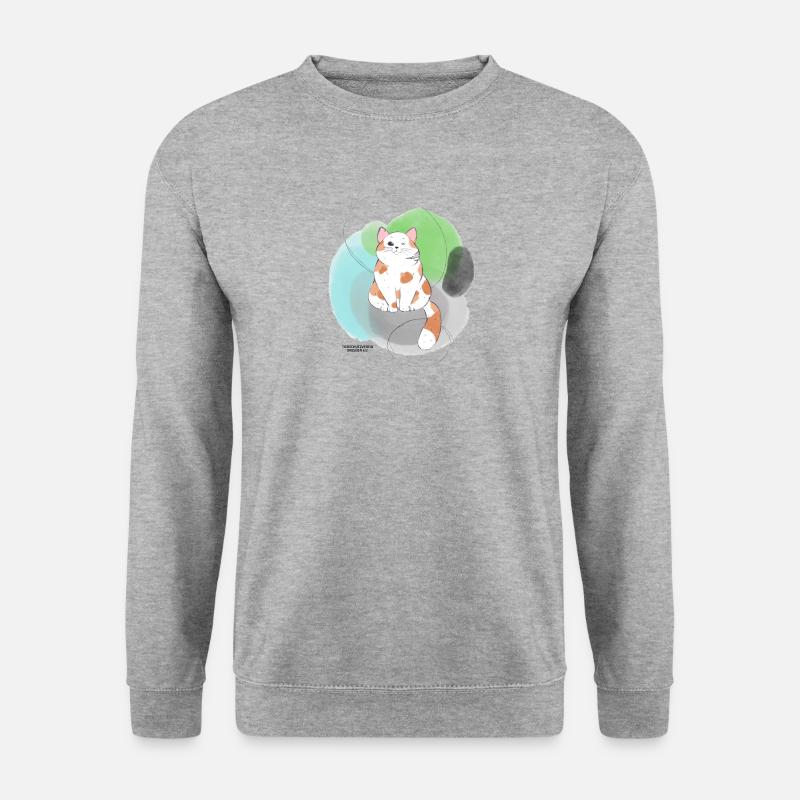 🐾 Rot-Weiße Katze 🐈 Grün Blau - Unisex Pullover - Weißgrau meliert