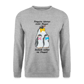 Pinguine können nicht fliegen. Sie wollen Fliegen - Unisex Pullover - Weißgrau meliert - Vorne - Alina (178cm) & Michal (187cm)