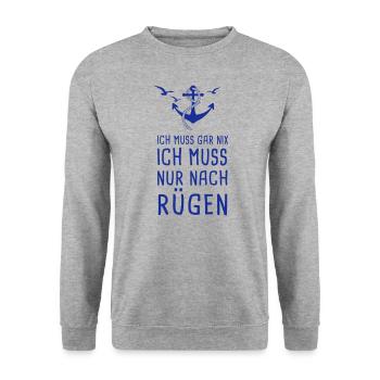 Ich Muss Gar Nix Ich Muss Nur Nach Rügen Ostsee - Unisex Pullover - Weißgrau meliert - Vorne - Alina (178cm) & Michal (187cm)