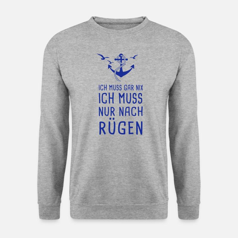 Ich Muss Gar Nix Ich Muss Nur Nach Rügen Ostsee - Unisex Pullover - Weißgrau meliert