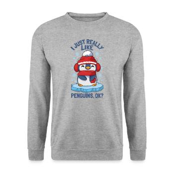 J’aime vraiment les pingouins Mignon pingouin d’hiver - Sweat-shirt Unisexe - gris chiné - Devant - Alina (178cm) & Michal (187cm)