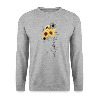 Lady Lineart Sonnenblumen - Unisex Pullover - Weißgrau meliert - Vorne - Alina (178cm) & Michal (187cm)