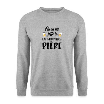 qu'on me jette la première bière - Sweat-shirt Unisexe - gris chiné - Devant - Alina (178cm) & Michal (187cm)