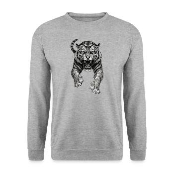 Tigre Croquis Dessin Noir Blanc Prédateur Sauvage - Sweat-shirt Unisexe - gris chiné - Devant - Alina (178cm) & Michal (187cm)