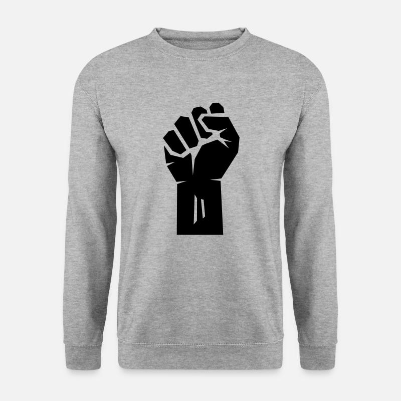 Schwarz erhöht clenched Faust. - Unisex Pullover - Weißgrau meliert