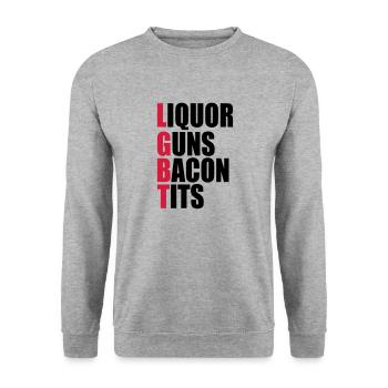 Liquor Guns Bacon & Tits - Unisex Sweatshirt - salt & pepper - Front - Alina (178cm) & Michal (187cm)