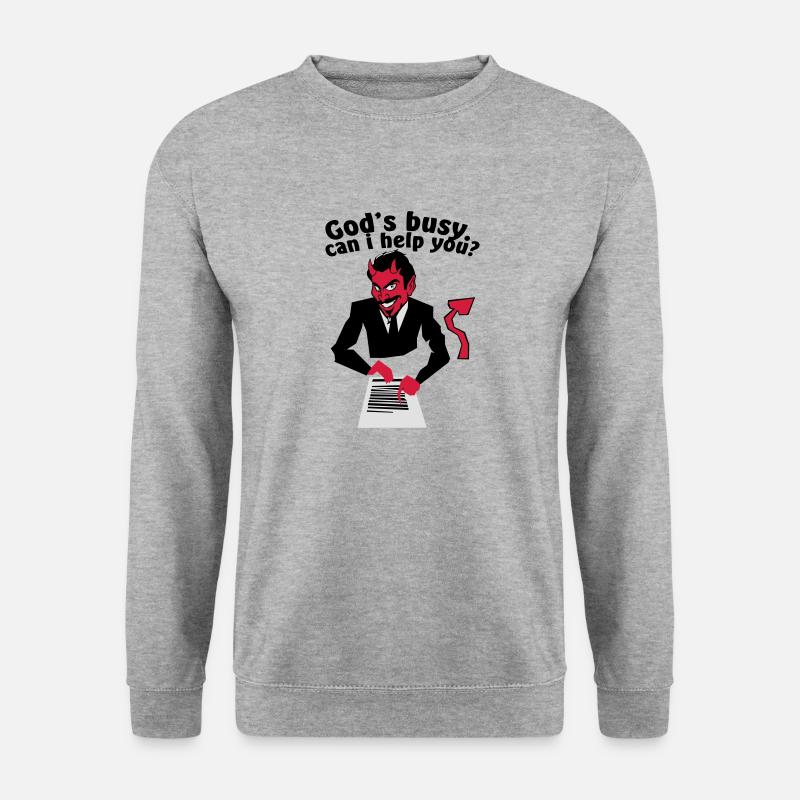 God's busy. Can i help? - Unisex Pullover - Weißgrau meliert