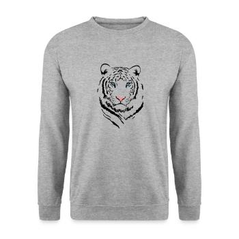 White Tiger # 2 - Unisex Pullover - Weißgrau meliert - Vorne - Alina (178cm) & Michal (187cm)