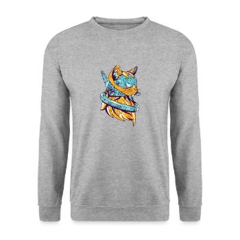 Cyborg Cat - Unisex Sweatshirt - salt & pepper - Front - Alina (178cm) & Michal (187cm)