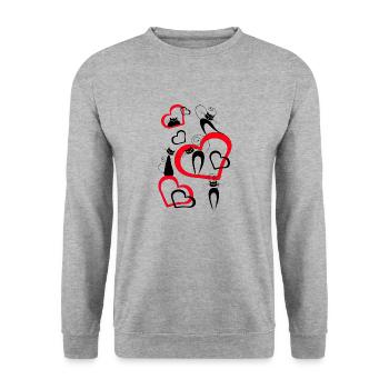 Katzen - Unisex Pullover - Weißgrau meliert - Vorne - Alina (178cm) & Michal (187cm)