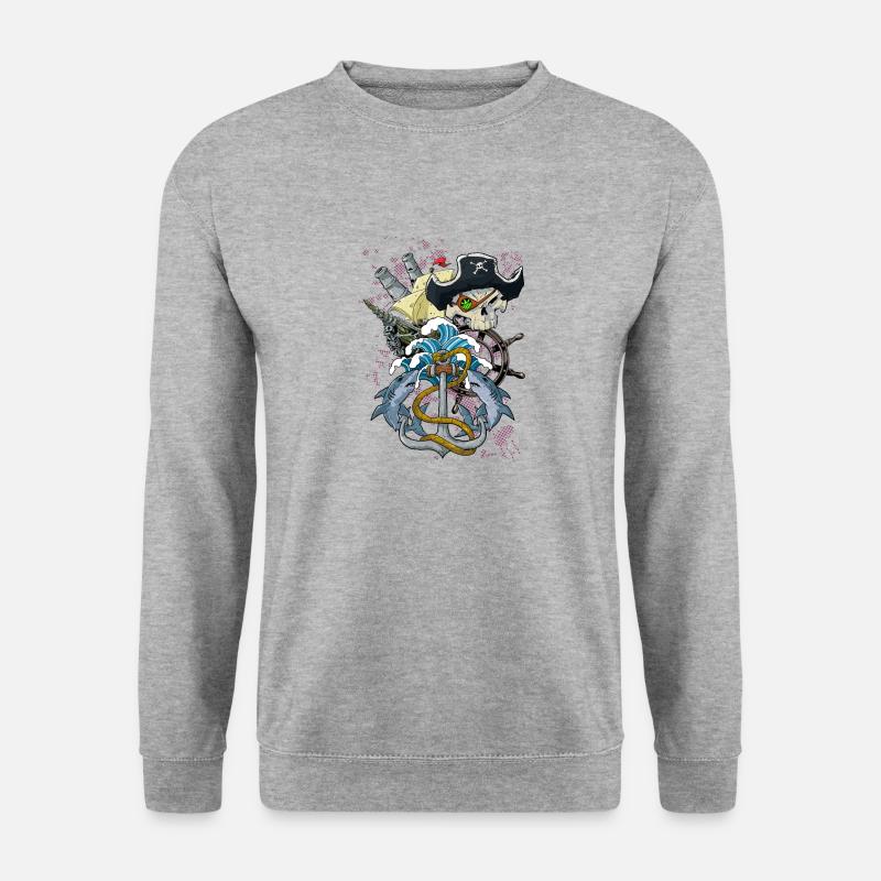 Piratenschädel - Unisex Pullover - Weißgrau meliert