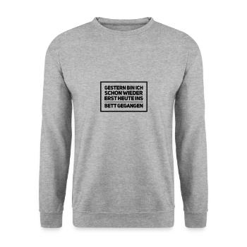 Gestern erst heute ins Bett gegangen - Unisex Pullover - Weißgrau meliert - Vorne - Alina (178cm) & Michal (187cm)