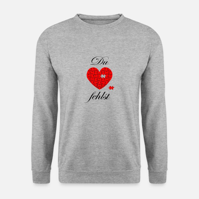 Schriftzug schwarz Du fehlst mit Herz Puzzle - Unisex Pullover - Weißgrau meliert