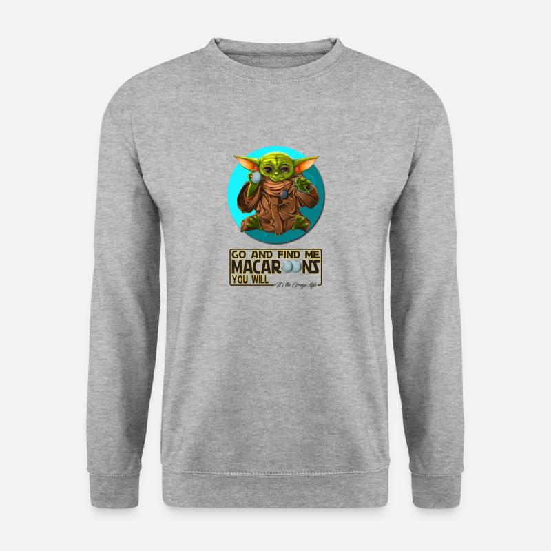 Baby Grogu - Makronen - V-schwarz - Unisex Pullover - Weißgrau meliert